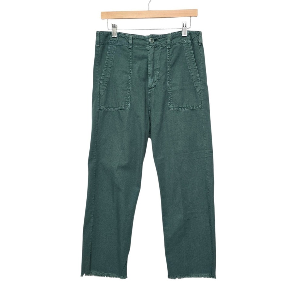 The Great. Womens Forest Green Cotton Canvas Utility Pants Raw Hem Size 27